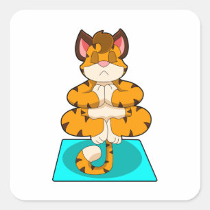 Tiger at Yoga on Yoga mat Square Sticker