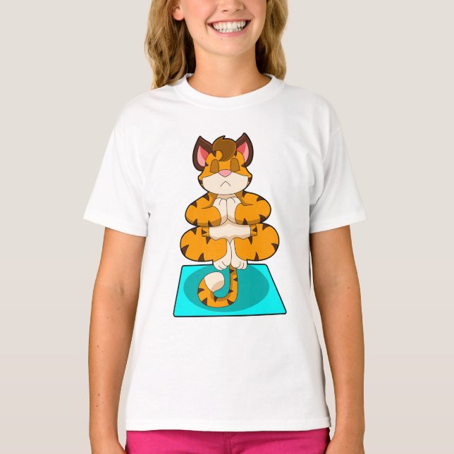 Tiger at Yoga on Yoga mat T-Shirt (Front)