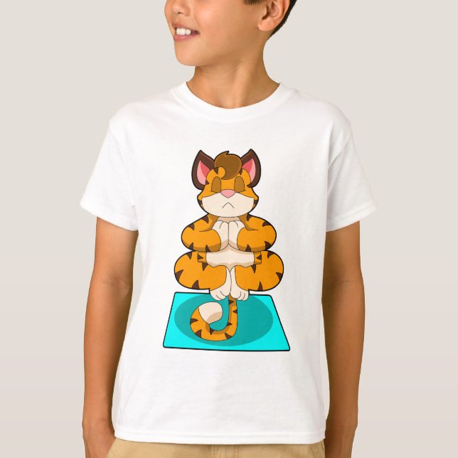 Tiger at Yoga on Yoga mat T-Shirt (Front)
