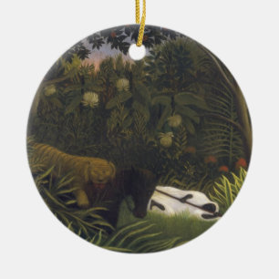Tiger Attacking a Horse and a Sleeping Black Man ( Ceramic Tree Decoration