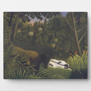 Tiger Attacking a Horse and a Sleeping Black Man ( Plaque