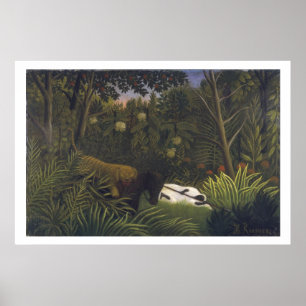 Tiger Attacking a Horse and a Sleeping Black Man ( Poster