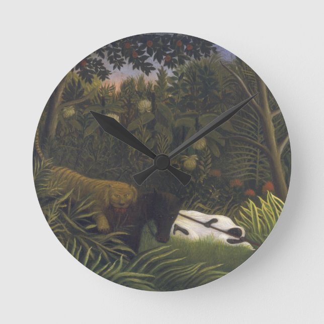 Tiger Attacking a Horse and a Sleeping Black Man ( Round Clock (Front)