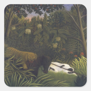Tiger Attacking a Horse and a Sleeping Black Man ( Square Sticker