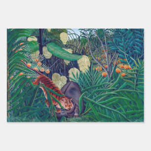 Tiger Attacking Buffalo in Exotic Tropical Jungle Wrapping Paper Sheet