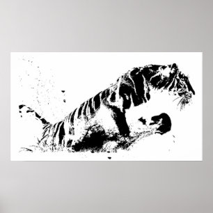 Tiger Attacking Poster Print - Tiger Silhouette