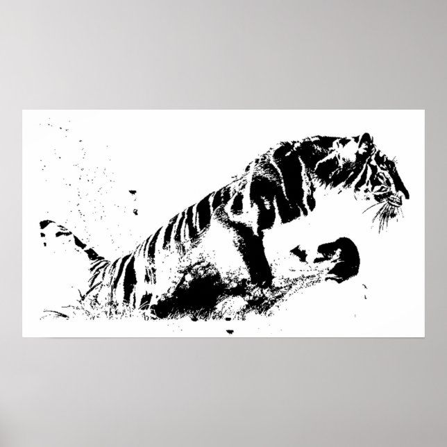 Tiger Attacking Poster Print - Tiger Silhouette (Front)