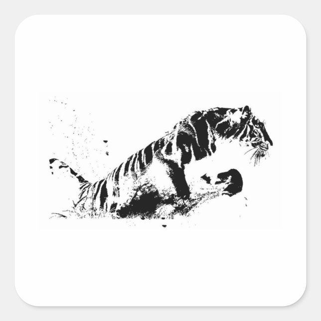 Tiger Attacking Square Sticker (Front)