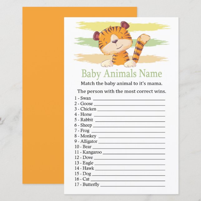 Tiger Baby Animals Name Game  (Front/Back)