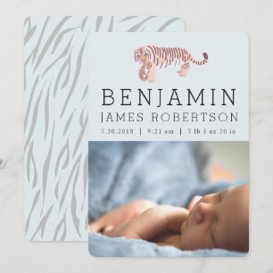 Tiger Baby Boy Blue Birth Announcement Card