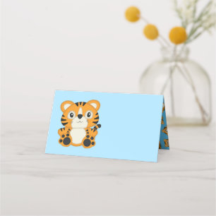 Tiger Baby Shower Blue Place Card