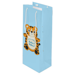 Tiger Baby Shower Blue Wine Gift Bag
