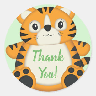 Tiger Baby Shower Green Classic Round Sticker