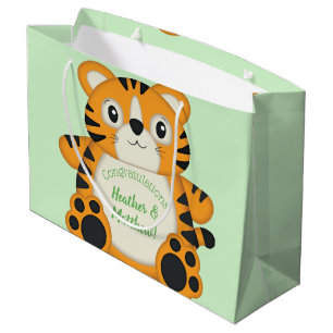 Tiger Baby Shower Green Large Gift Bag