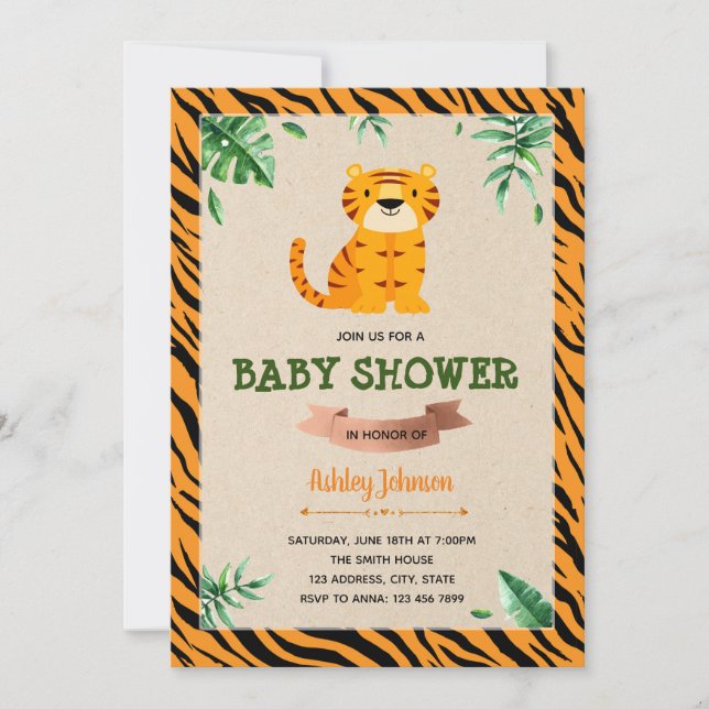 Tiger baby shower party invitation (Front)