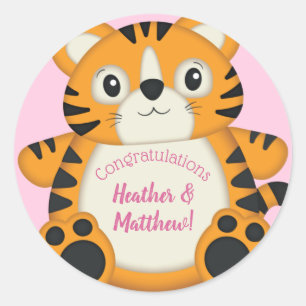 Tiger Baby Shower Pink Classic Round Sticker