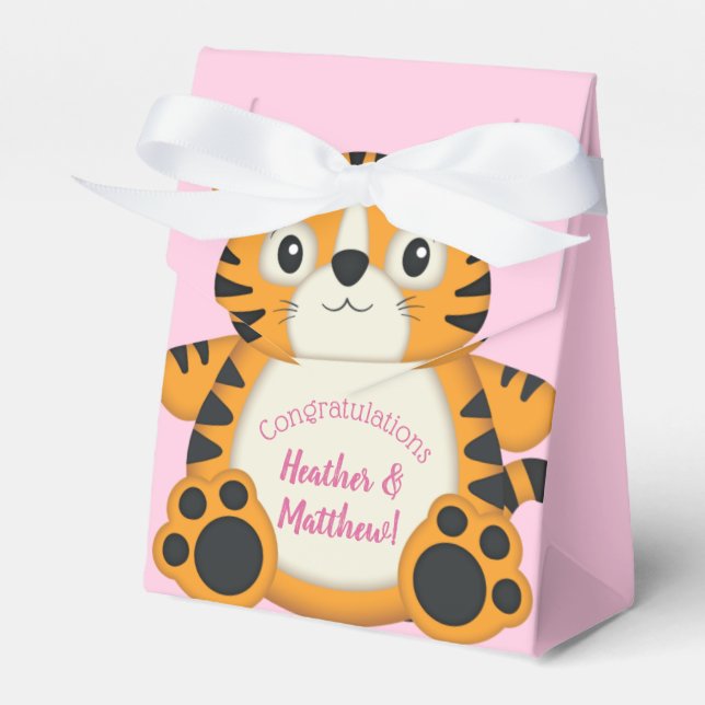Tiger Baby Shower Pink Favour Box (Front Side)