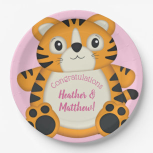 Tiger Baby Shower Pink Paper Plate