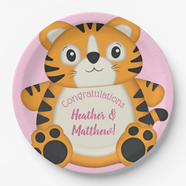 Tiger Baby Shower Pink Paper Plate (Front)