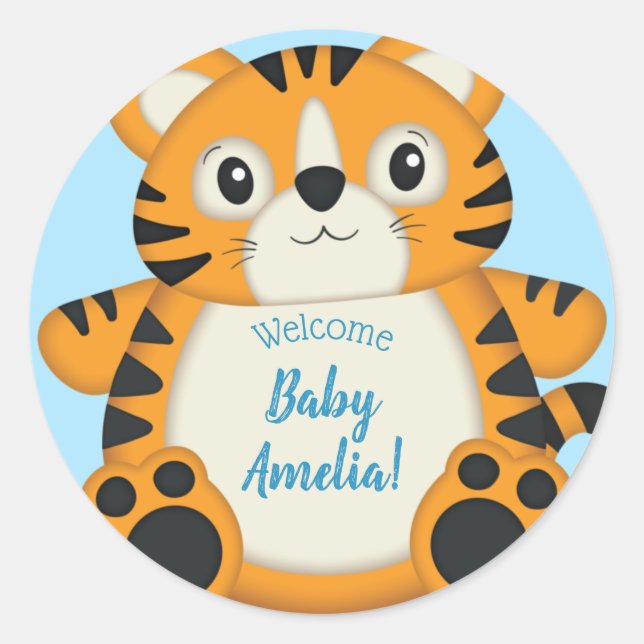 Tiger Baby Shower Safari Classic Round Sticker (Front)