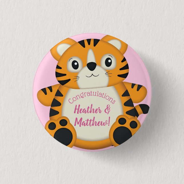 Tiger Baby Shower Safari Pink Girl 3 Cm Round Badge (Front)