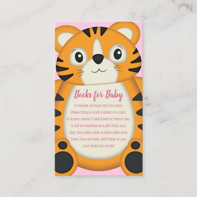 Tiger Baby Shower Safari Pink Girl Enclosure Card (Front)