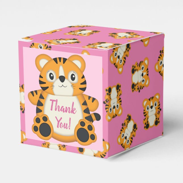 Tiger Baby Shower Safari Pink Girl Favour Box (Front Side)