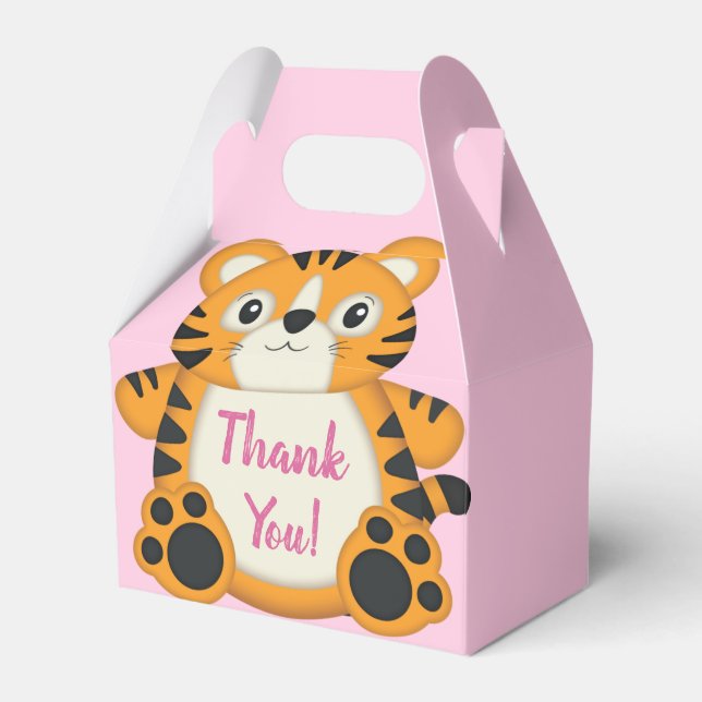 Tiger Baby Shower Safari Pink Girl Favour Box (Front Side)