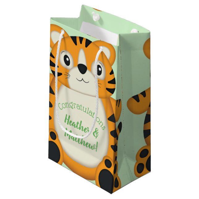 Tiger Baby Shower Safari Small Gift Bag (Front Angled)