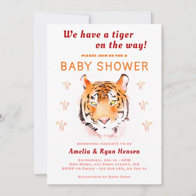 Tiger Baby Watercolor 2022 Baby Shower Invitation (Front)