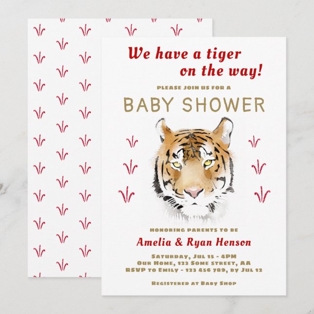 Tiger Baby Watercolor 2022 Baby Shower Invitation (Front/Back)