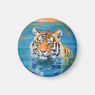 Tiger, badge, magnet, painted, art colourful magnet