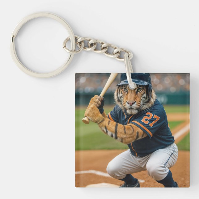 Tiger Baseball Player #27 Up To Bat Key Ring (Front)