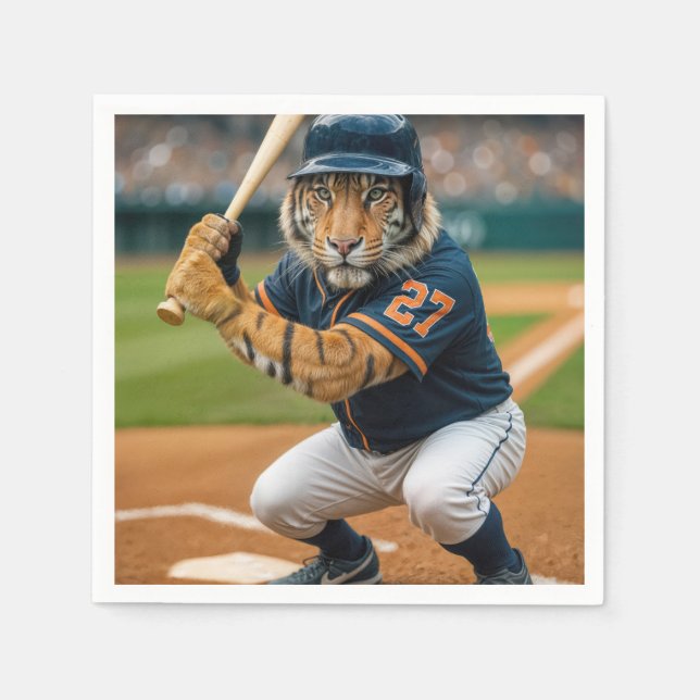 Tiger Baseball Player #27 Up To Bat Napkin (Front)
