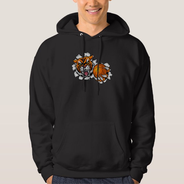 Tiger Basketball Mascot Animal Sports Team Design Hoodie (Front)