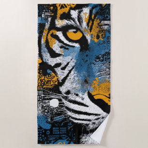 Tiger Beach Towel – Bold Yellow Blue Graphic Art