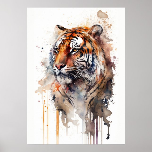 Tiger Beauty Watercolor Art Poster (Front)
