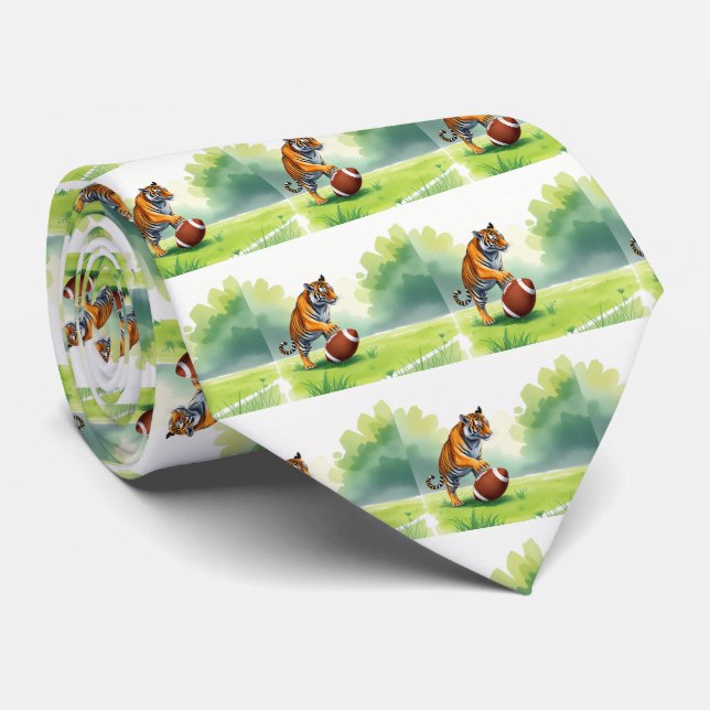 Tiger Bengal Mascot With Football   Tie (Rolled)