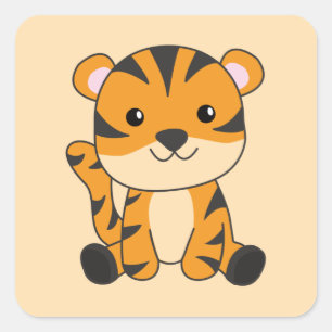 Tiger Big Cat Cute Animals For Kids Square Sticker