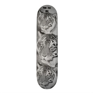 tiger big cat realist portrait painting monochrome skateboard