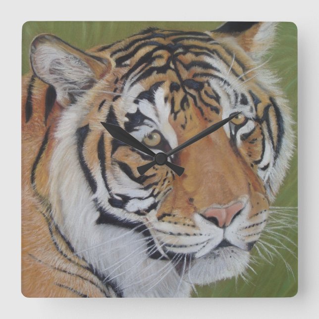 tiger big cat realist portrait wildlife square wall clock (Front)