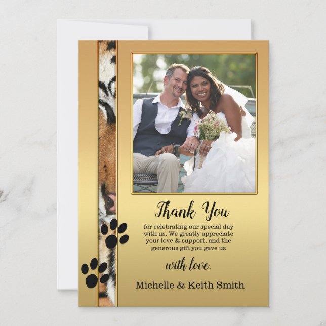 Tiger Big Cats Photo Wedding Thank You Card (Front)