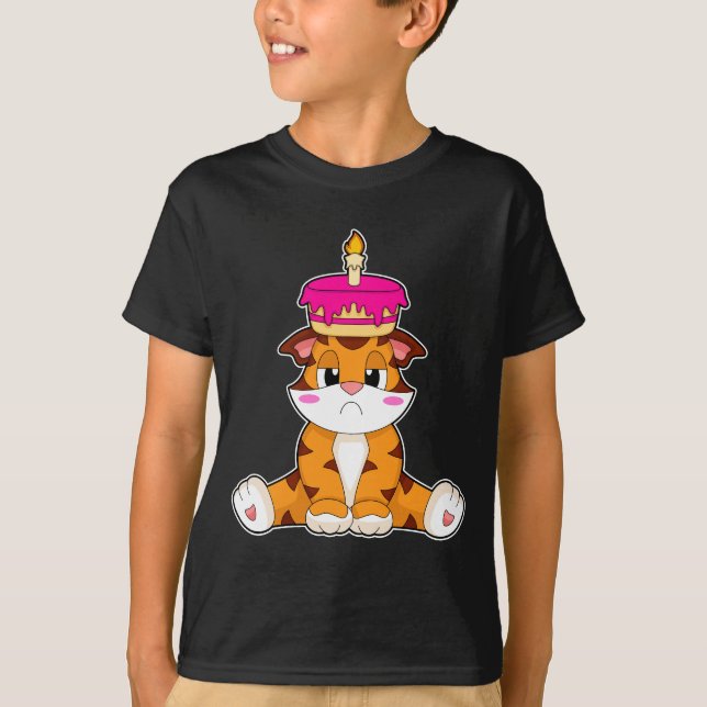 Tiger Birthday Cake Candle T-Shirt (Front)