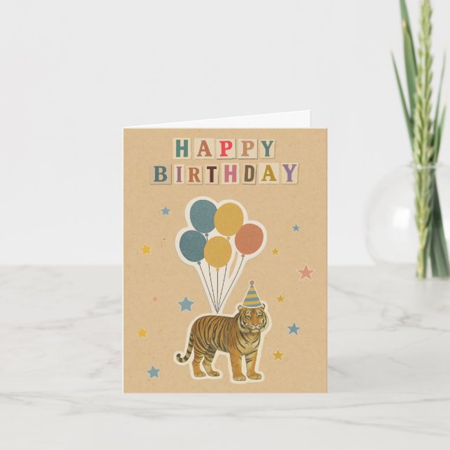 Tiger Birthday Card – Retro Collage Style (Front)