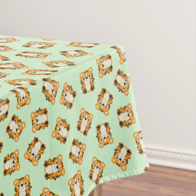 Tiger Birthday Party Green Tablecloth (In Situ)