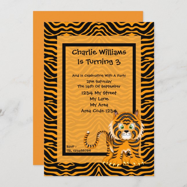 Tiger Birthday Party Invitation (Front/Back)