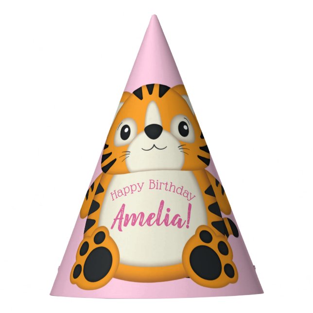 Tiger Birthday Party Pink Hat (Front)
