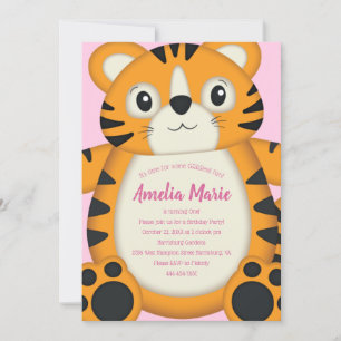 Tiger Birthday Party Pink Invitation