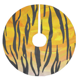 Tiger Black and Orange Print Brushed Polyester Tree Skirt