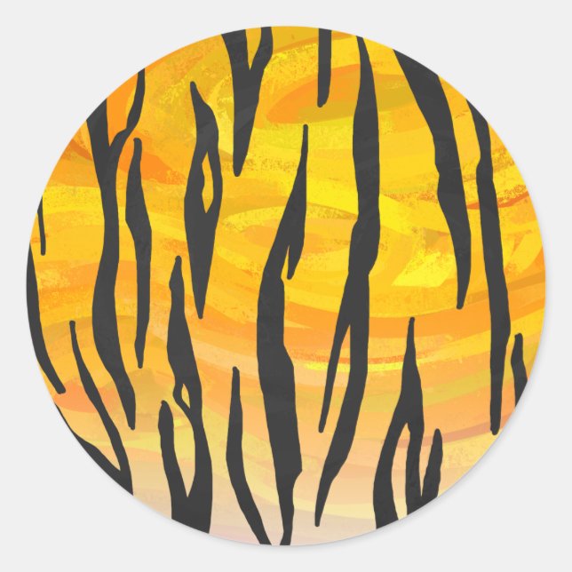 Tiger Black and Orange Print Classic Round Sticker (Front)